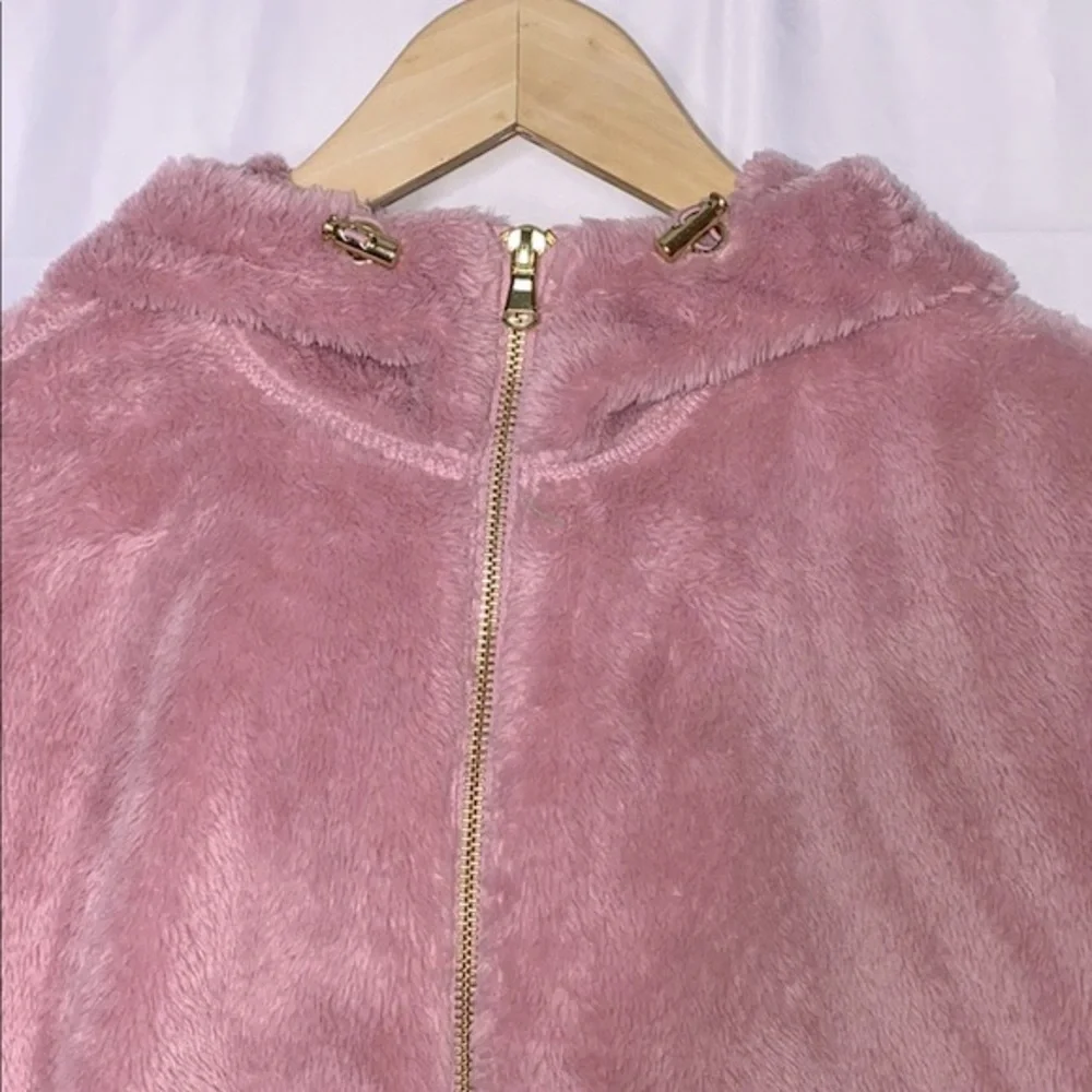 Old Navy Plush Sherpa Faux Fur 1/2-Zip Hoodie – Dusty Pink –Small Petite